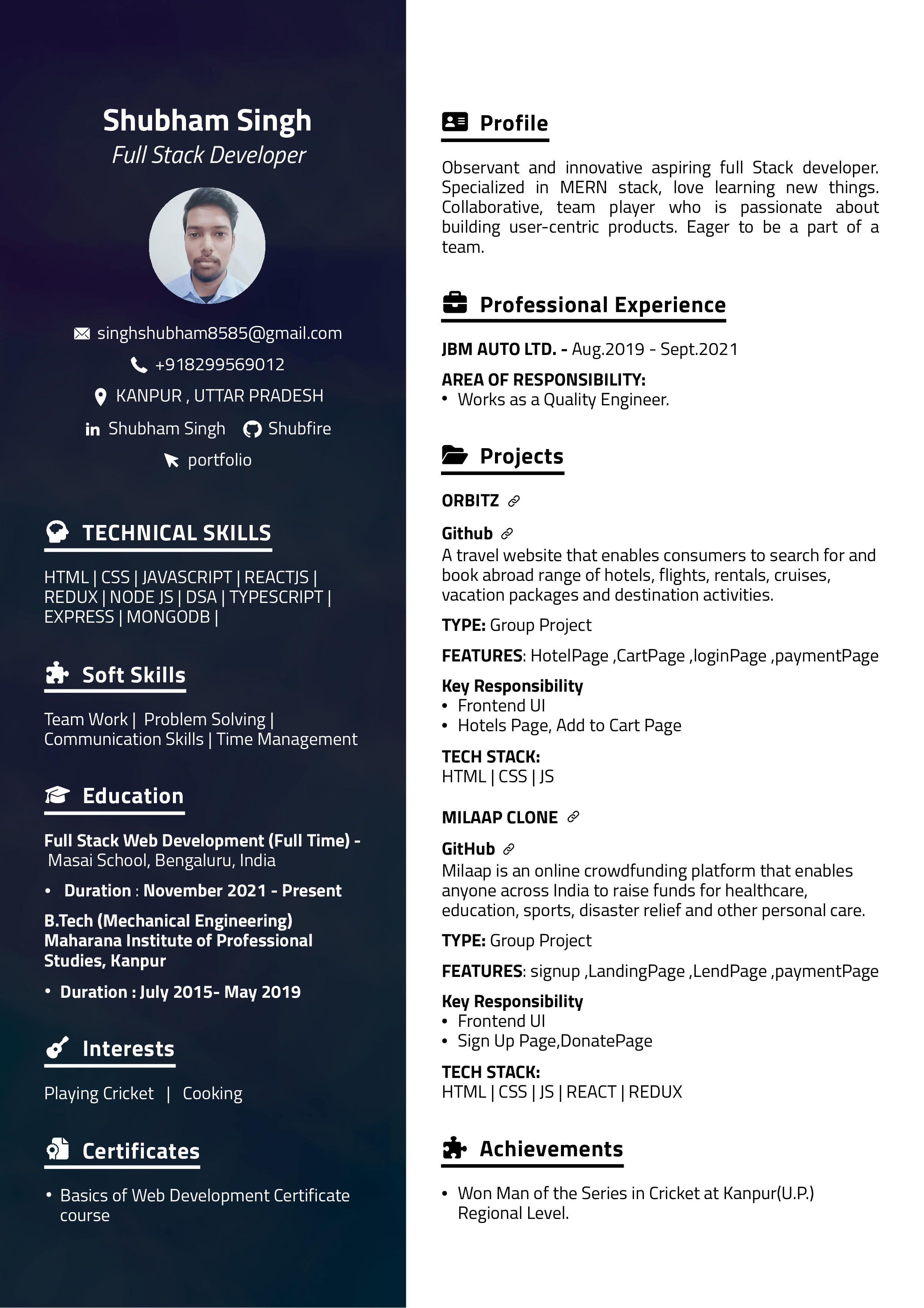 Shubham Singh | Full Stack Web Developer
